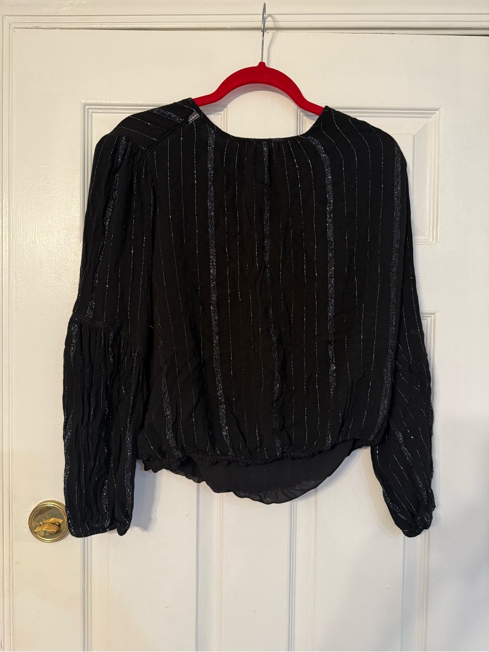 Tommy Hilfiger Black Metallic-Striped Long Sleeve Blouse